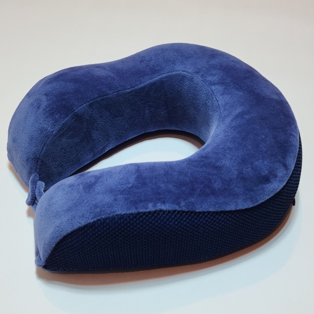 Springs Global Blue Memory Foam Travel Neck Pillow Plush Mesh Zippered Cover
